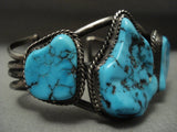 Museum Vintage Navajo 'Triple Old Sleeping Beauty Turquoise' Native American Jewelry Silver Bracelet-Nativo Arts