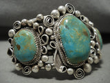 Museum Vintage Navajo 'Triple Royston Turquoise' Sterling Native American Jewelry Silver Bracelet Old-Nativo Arts