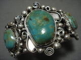 Museum Vintage Navajo 'Triple Royston Turquoise' Sterling Native American Jewelry Silver Bracelet Old-Nativo Arts