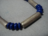 Museum Vintage Navajo Tubes Of Silver Lapis Native American Necklace Old-Nativo Arts