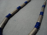 Museum Vintage Navajo Tubes Of Silver Lapis Native American Necklace Old-Nativo Arts
