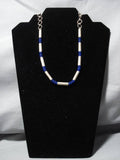 Museum Vintage Navajo Tubes Of Silver Lapis Native American Necklace Old-Nativo Arts