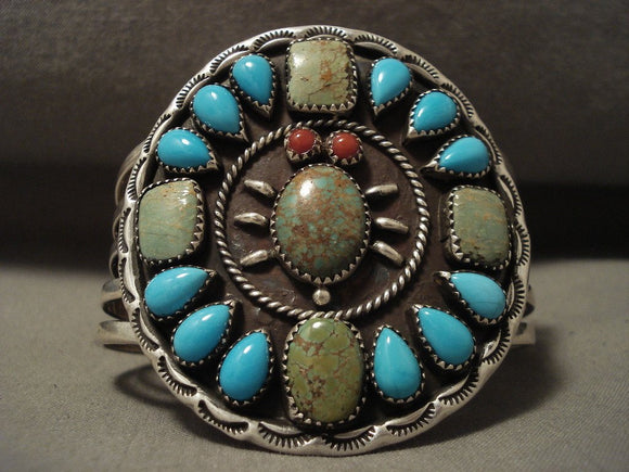 Museum Vintage Navajo Turquoise Bug Native American Jewelry Silver Coral Eye Bracelet-Nativo Arts