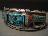 Museum Vintage Navajo Turquoise Coral Native American Jewelry Silver Bracelet-Nativo Arts