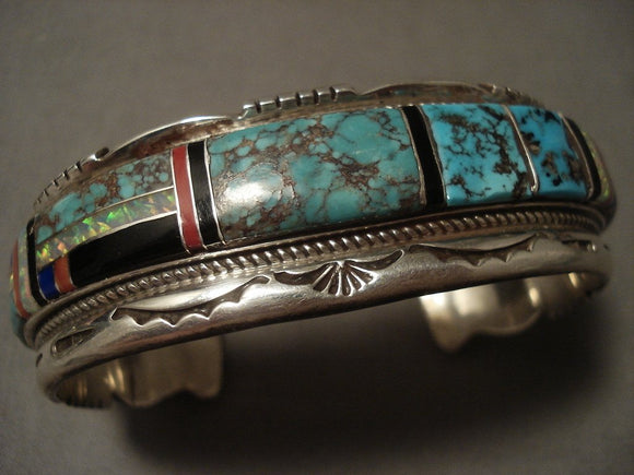 Museum Vintage Navajo Turquoise Coral Native American Jewelry Silver Bracelet-Nativo Arts