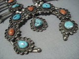 Museum!! Vintage Navajo Turquoise Coral Sterling Native American Jewelry Silver Squash Blossom Necklace-Nativo Arts