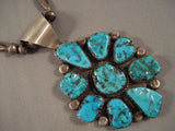 Museum Vintage Navajo 'Turquoise Flower' Native American Jewelry Silver Tube Necklace-Nativo Arts