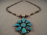 Museum Vintage Navajo 'Turquoise Flower' Native American Jewelry Silver Tube Necklace-Nativo Arts