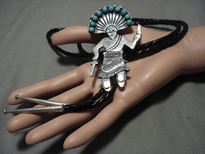 Museum Vintage Navajo Turquoise Kachina Native American Jewelry Silver Bolo Tie Old-Nativo Arts