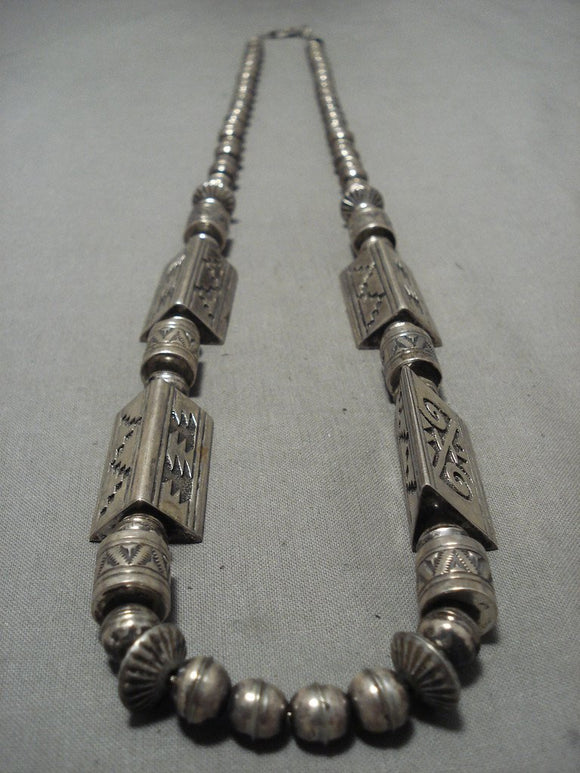 Museum Vintage Navajo'triangular Bead' Native American Jewelry Silver Necklace Old-Nativo Arts