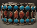 Museum Vintage Old Turquoise Coral Native American Jewelry Silver Bracelet Olg Vtg Sterling-Nativo Arts