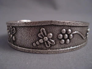Museum Vintage Santo Domingo Drgonfly Tufa Cast Native American Jewelry Silver Bracelet-Nativo Arts