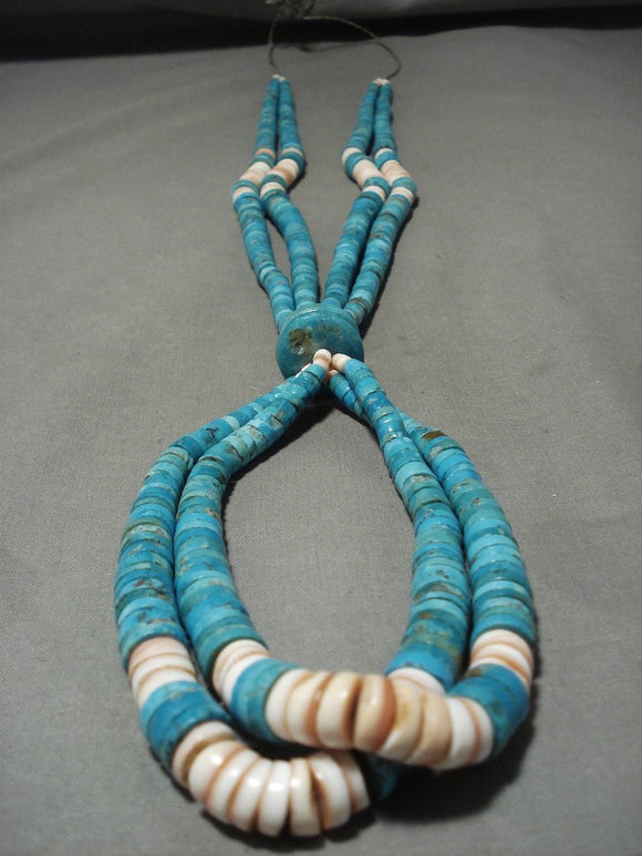 Museum Vintage Santo Domingo/ Navajo Native American Jewelry jewelry Graduating Turquoise Necklace Old-Nativo Arts