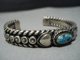 Museum Vintage Thick Native American Jewelry Navajo Lone Mountain Turquoise Sterling Silver Bracelet-Nativo Arts