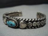 Museum Vintage Thick Native American Jewelry Navajo Lone Mountain Turquoise Sterling Silver Bracelet-Nativo Arts