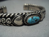 Museum Vintage Thick Native American Jewelry Navajo Lone Mountain Turquoise Sterling Silver Bracelet-Nativo Arts