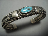 Museum Vintage Thick Native American Jewelry Navajo Lone Mountain Turquoise Sterling Silver Bracelet-Nativo Arts