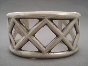 Museum Vintage ' X Marks The Spot' Native American Jewelry Silver Bracelet-Nativo Arts