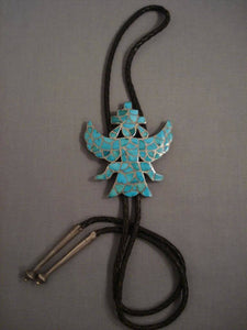 Museum Vintage Zuni Emporer Thunderbird Turquoise Native American Jewelry Silver Bolo Tie-Nativo Arts