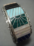Museum Vintage Zuni 'Multi Inlay Channel' Hvy Native American Jewelry Silver Bracelet-Nativo Arts