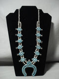 Museum Vintage Zuni/ Navajo Snake Eyes Turquoise Native American Jewelry Silver Squash Blossom Necklace-Nativo Arts