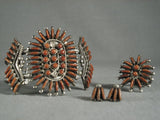 Museum Vintage Zuni 'Real Coral' Native American Jewelry Silver Bracelet Ring Earrings Set-Nativo Arts