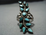 Museum Vintage Zuni Turquoise Flower Sterling Silver Native American Jewelry Ring Old-Nativo Arts