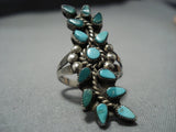 Museum Vintage Zuni Turquoise Flower Sterling Silver Native American Jewelry Ring Old-Nativo Arts
