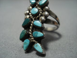 Museum Vintage Zuni Turquoise Flower Sterling Silver Native American Jewelry Ring Old-Nativo Arts