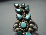 Museum Vintage Zuni Turquoise Flower Sterling Silver Native American Jewelry Ring Old-Nativo Arts