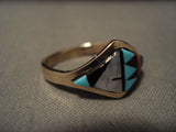 Museum Vintage Zuni 'Wide Solid 14k Gold' Turquoise Ring Old-Nativo Arts