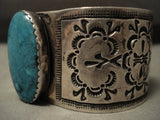 Museum Wide Vintage Navajo 'Native American Jewelry Silver Cloud' Blue Diamond Turquoise Native American Jewelry Silver Bracelet-Nativo Arts