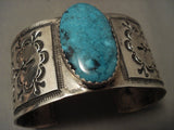 Museum Wide Vintage Navajo 'Native American Jewelry Silver Cloud' Blue Diamond Turquoise Native American Jewelry Silver Bracelet-Nativo Arts