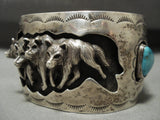 Museum 'Wold Pack' Wide Vintage Navajo Turquoise Native American Jewelry Silver Bracelet-Nativo Arts