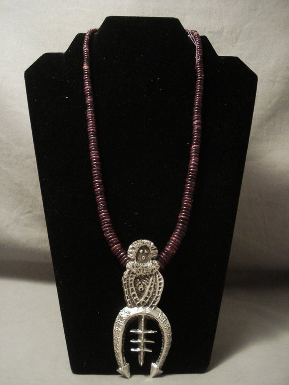 Mystique Vintage Navajo 'Kachina Maiden' Purple Spiny Oyster Native American Jewelry Silver Necklace-Nativo Arts