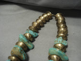 Native American 424 Grams!! Vintage Sanrto Domingo Brass Royston Turquoise Necklace Ol-Nativo Arts