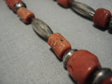 Native American Early Chunky Coral Vintage Hand Wrought Torpedo Sterling Silver Bead Necklace-Nativo Arts