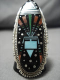 Native American Extremely Detailed!! Raymond Jack Turquoise Kachina Sterling Silver Ring-Nativo Arts