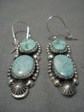 Native American Fabulous Jeanette Dale Sterling Silver #8 And Tortoise Turquoise Earrings-Nativo Arts