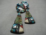 Native American Fabulous Vintage Santo Domingo Native Sterling Silver Turquoise Earrings Old-Nativo Arts
