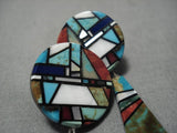Native American Fabulous Vintage Santo Domingo Native Sterling Silver Turquoise Earrings Old-Nativo Arts