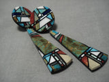 Native American Fabulous Vintage Santo Domingo Native Sterling Silver Turquoise Earrings Old-Nativo Arts