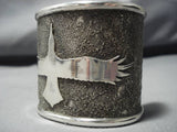 Native American Full Wingspan Symbolic Wide Heavy Sterling Silver 98 Gram Bracelet Cuff-Nativo Arts