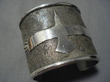 Native American Full Wingspan Symbolic Wide Heavy Sterling Silver 98 Gram Bracelet Cuff-Nativo Arts