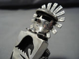 Native American Giant Sterling Silver Kachina Stamped Sterling Detailed Amazing Ring- 34 Grams!!-Nativo Arts