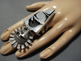 Native American Giant Sterling Silver Kachina Stamped Sterling Detailed Amazing Ring- 34 Grams!!-Nativo Arts