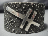 Native American Huge And Heavy!! Sterling Silver Cross 112 Grams Bracelet Cuff-Nativo Arts