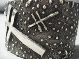Native American Huge And Heavy!! Sterling Silver Cross 112 Grams Bracelet Cuff-Nativo Arts
