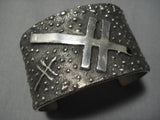 Native American Huge And Heavy!! Sterling Silver Cross 112 Grams Bracelet Cuff-Nativo Arts