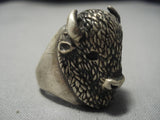 Native American Huge Heavy Buffalo Head Sterling Silver Ring-Nativo Arts